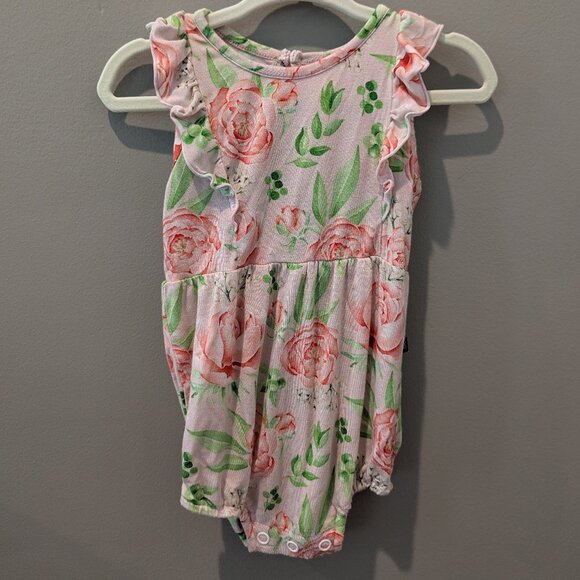 LEV Baby Bamboo Bubble Romper, Pink Rose Print Baby 3-6 mo - Picture 1 of 2